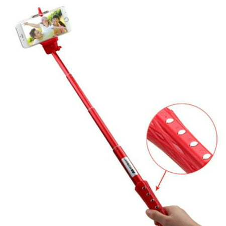Insten Red Selfie Stick (with Built-In Bluetooth Wireless Remote Shutter & Zoom In Out) 40\