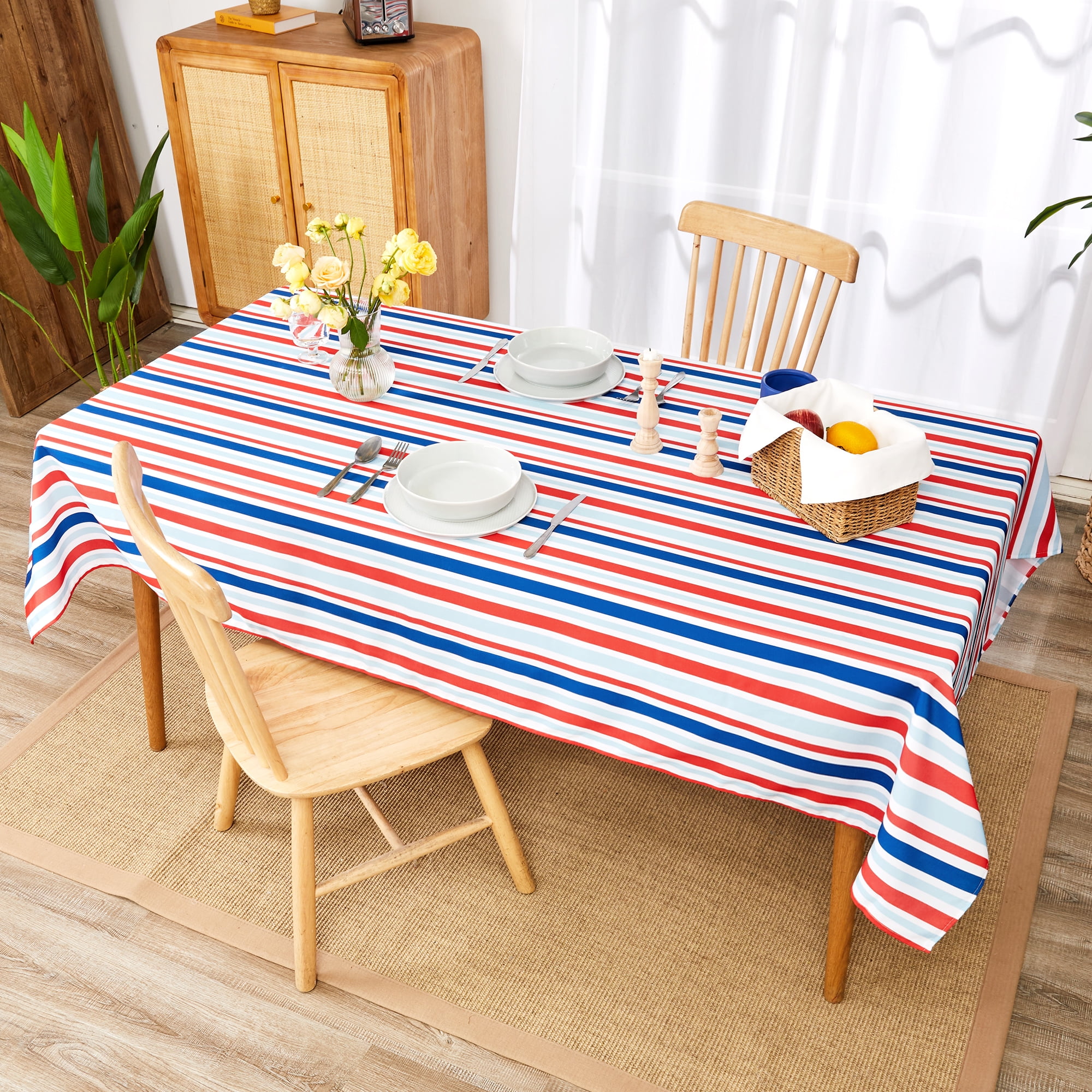 Deconovo Striped Tablecloth For Rectangle Tables 60x102 Inch Stain