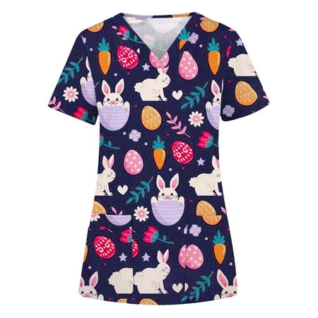 Yyeselk Easter Working Uniform for Women Cute Rabbit Egg Printed Shirts Short Sleeve V Neck Tee Holiday Carer Tops Blosue with Pocket Nurse Nursing Scrubs Tops(Purple XXL)
Yyeselk Easter Working Uniform for Women Cute Rabbit Egg Printed Shirts Short Sleeve V Neck Tee Holiday Carer Tops Blosue with Pocket Nurse Nursing Scrubs Tops(Purple XXL)