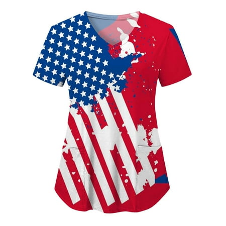 Women Scrub Tops Summer Independence Day Printed Care V-Neck T Shirt For Date Party
Women Scrub Tops Summer Independence Day Printed Care V-Neck T Shirt For Date Party