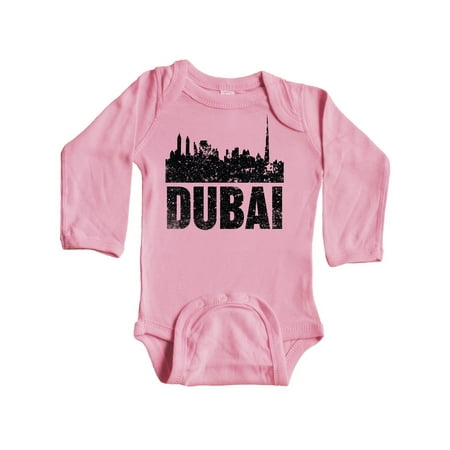 Inktastic Dubai City Skyline with Grunge Gift Baby Boy or Baby Girl Long Sleeve Bodysuit