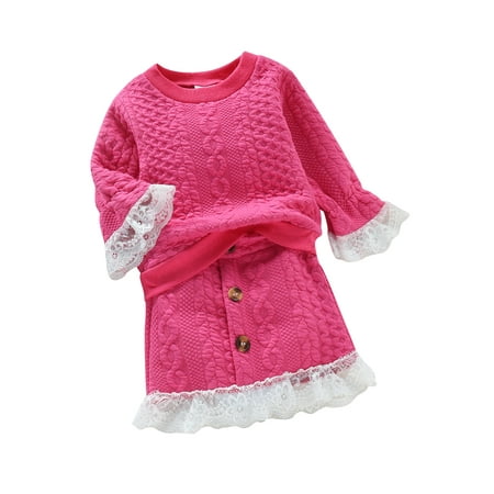 Felcia Kids Girl Lace Trim Round Neck Long Sleeve Sweater+High Waist Skirt 0-3Y