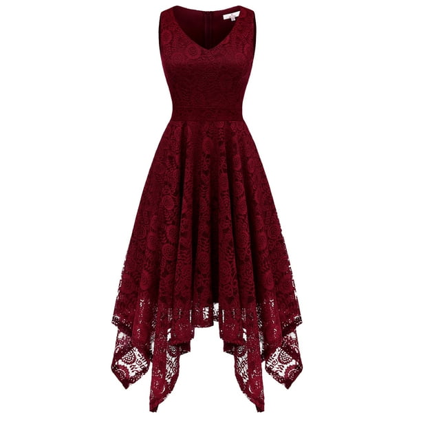 Market In The Box Women's Floral Lace Dress V Neck Asymmetrical Hem Cocktail Swing Dress Midi Dress Homecoming Dress Formal Party Evening Dress
