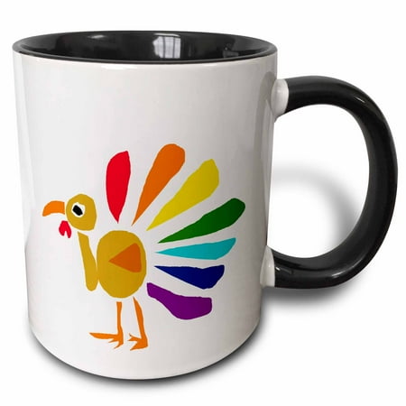 3dRose Funny Rainbow Colored Turkey Art Two Tone Black Mug 11oz