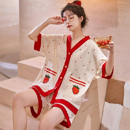 DanceeMangoo Full Cotton Short-sleeved Shorts Ladies Pajamas Set Strawberry Pajamas Japanese Simple Short Pajamas Women Sleepwear with Pocket
DanceeMangoo Full Cotton Short-sleeved Shorts Ladies Pajamas Set Strawberry Pajamas Japanese Simple Short Pajamas Women Sleepwear with Pocket