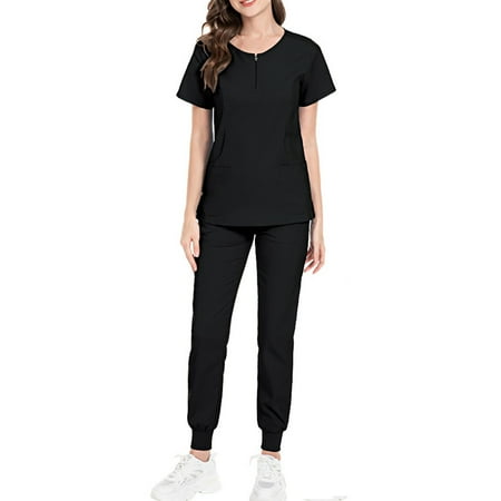 Sksloeg Jogger Scrubs for Women Set with Zipper V-Neck Top Jogger Pants Nursing Uniform Four-Way Stretch Classic Fit Scrub Set Black M
Sksloeg Jogger Scrubs for Women Set with Zipper V-Neck Top Jogger Pants Nursing Uniform Four-Way Stretch Classic Fit Scrub Set Black M