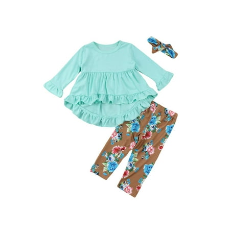 EWODOS Baby Girls 3PCS Outfit Set Solid Color Top and Floral Pant with Bow Hair Band
EWODOS Baby Girls 3PCS Outfit Set Solid Color Top and Floral Pant with Bow Hair Band