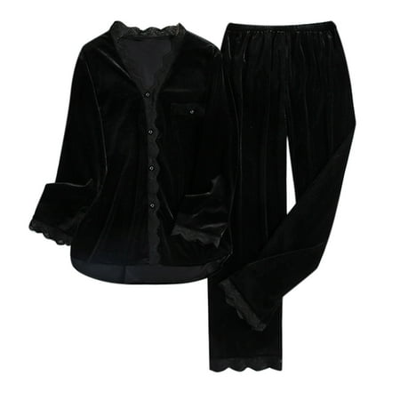 Pajamas for Women Set Women s Winter Warm Outfits Gold Velvet Long Sleeve Shirt Trousers Pajama Sets Black L
Pajamas for Women Set Women s Winter Warm Outfits Gold Velvet Long Sleeve Shirt Trousers Pajama Sets Black L