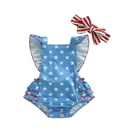 Infant Baby Girl 4th of July Outfits Clothes Fly Sleeve Backless Ruffle Onesie Romper Dress with Headband Set
Infant Baby Girl 4th of July Outfits Clothes Fly Sleeve Backless Ruffle Onesie Romper Dress with Headband Set
