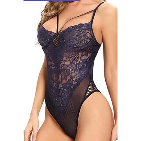 Women Sexy Eyelash Lace bodysuit Snap Crotch Teddy Lingerie Underwear