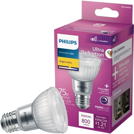 2Pc Philips Ultra Definition 75W Equivalent Bright White PAR20 Medium Dimmable LED Floodlight Light Bulb
2Pc Philips Ultra Definition 75W Equivalent Bright White PAR20 Medium Dimmable LED Floodlight Light Bulb