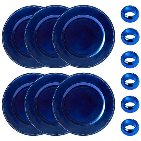 Round Beaded Charger Plates 13 Inch with Napkin Rings Set of 6