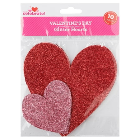 Way To Celebrate Valentine's Day Glitter Hearts, 10 Count