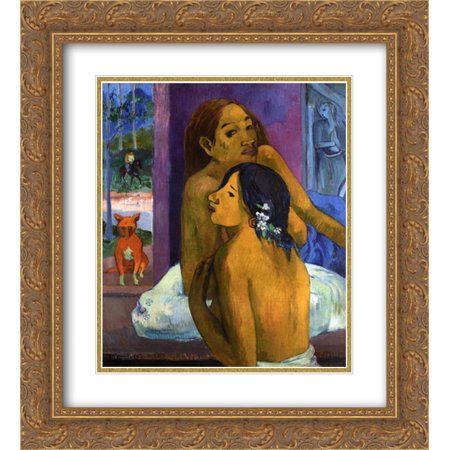 Paul Gauguin 2x Matted 20x22 Gold Ornate Framed Art Print 'Two women (Flowered hair)'