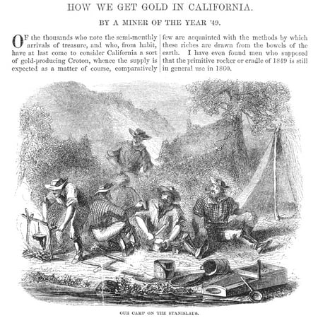 California Gold Rush 1860 Ngold Miners Camping On The Stanislaus River In California Wood Engraving 1860 Poster Print by Granger Collection