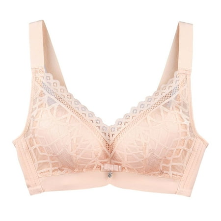 

OVBMPZD Women s Casual Sexy Lace Bra Front Buttons Shaping Cup Shoulder Straps Push-up Underwear Bra Lightly Plus Size Extra-Elastic Wireless Beige M