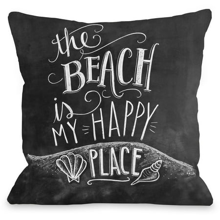"The Beach Is My Happy Place" Indoor Throw Pillow by Lily & Val, 18"x18"