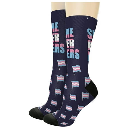ThisWear Trans Pride Gifts She Her Hers Pronouns 1-Pair Novelty Crew Socks