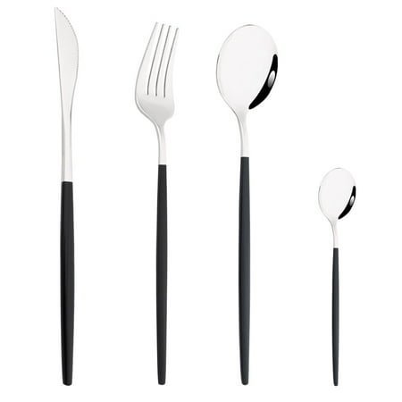 Drmfiy Silver Stainless Steel Cutlery Set Fork Knife Dinnerware Set Coffee Ice Spoon Western Flatware Kitchen Silverware Set
