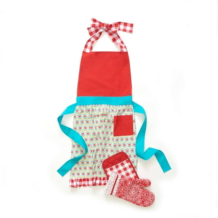 The Pioneer Woman Daisy Chain Kitchen Set, Apron\/Oven Mitt\/Pot Holder