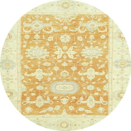Ahgly Company Indoor Round Abstract Cantaloupe Orange Area Rugs 7 Round