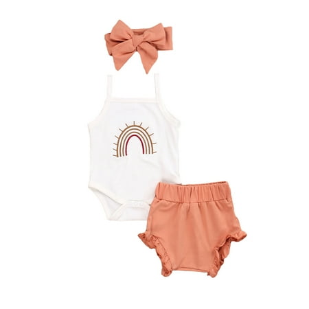 Xingqing Summer Newborn Baby Girls sleeveless Rainbow Ruffle Romper Tops High Waist Shorts Headband Outfits 0-24 Months
Xingqing Summer Newborn Baby Girls sleeveless Rainbow Ruffle Romper Tops High Waist Shorts Headband Outfits 0-24 Months