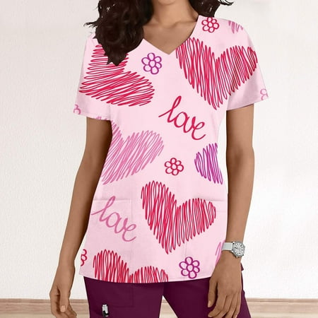 QAZXD Womens Tops Women s Fashion V-neck Short Sleeve Scrub Tops With Pockets Printed Tops
QAZXD Womens Tops Women s Fashion V-neck Short Sleeve Scrub Tops With Pockets Printed Tops
