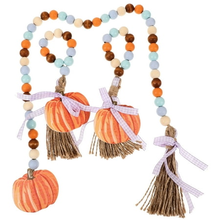 1 Set of Fall Wooden Bead Garland with Tassel Pumpkin Pendant Thanksgiving Wood Bead Garland Ornaments