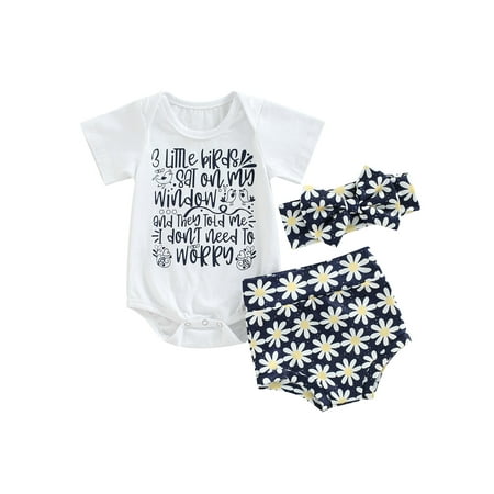Sunisery Newborn Baby Girls 3Pcs Outfit Letter Print Short Sleeve Romper Daisy Print Shorts Headband Clothes White 0-3 Months
Sunisery Newborn Baby Girls 3Pcs Outfit Letter Print Short Sleeve Romper Daisy Print Shorts Headband Clothes White 0-3 Months