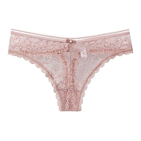 Kddylitq Breathable Thong for Women Lace Low Rise Panties Pink M