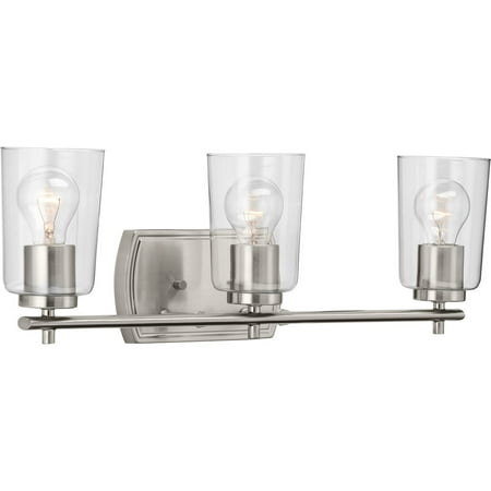 Adley Collection Three-Light Brushed Nickel Clear Glass New Traditional Bath Vanity Light 
Adley Collection Three-Light Brushed Nickel Clear Glass New Traditional Bath Vanity Light