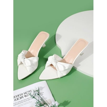 Women s Knot Mid Heeled Mules Sandals White EUR39(8)