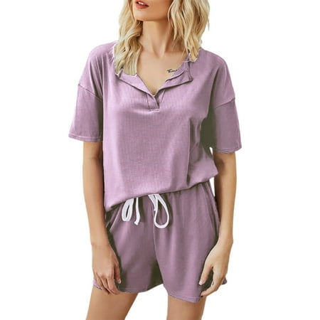 Hanerdun Women s 2PCS Short Sleeve Pajama Set Sleepwear Henley Tops & Drawstring Shorts Purple 2XL
Hanerdun Women s 2PCS Short Sleeve Pajama Set Sleepwear Henley Tops & Drawstring Shorts Purple 2XL