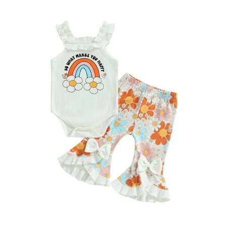 Qtinghua 2Pcs Newborn Baby Girls Summer Outfits Sleeveless Rainbow Print Romper+Floral PP Shorts/Flared Pants Set
Qtinghua 2Pcs Newborn Baby Girls Summer Outfits Sleeveless Rainbow Print Romper+Floral PP Shorts/Flared Pants Set