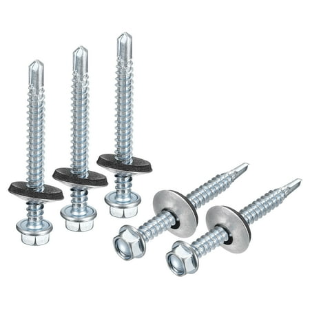#12 x 2 Screws 25 Pack Zinc Plated Steel Hex Head Screws with EPDM Washer