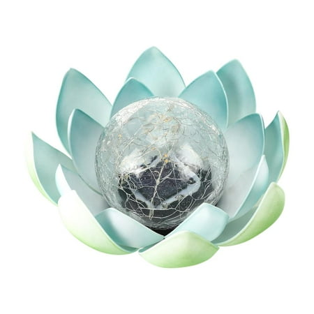 Xewsqmlo 2PCS LED Solar Lotus Light Crack Glass Ball Flower Lamp Waterproof