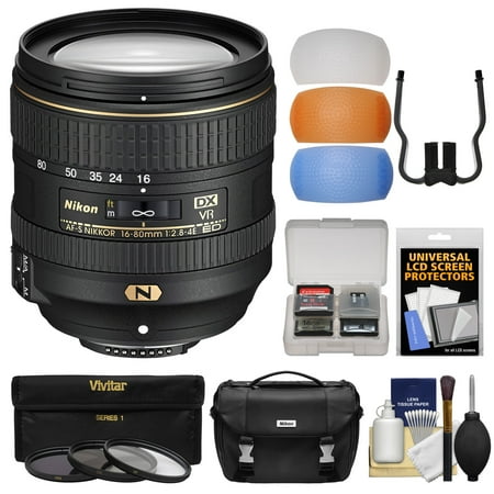 Nikon 16-80mm f\/2.8-4E VR DX AF-S ED Zoom-Nikkor Lens with 3 UV\/CPL\/ND8 Filters + Case + 3 Flash Diffusers Kit for D3200, D3300, D5300, D5500, D7100, D7200 Camera Nikon 16-80mm f\/2.8-4E VR DX AF-S ED Zoom-Nikkor Lens with 3 UV\/CPL\/ND8 Filters + Case + 3 Flash Diffusers Kit for D3200, D3300, D5300, D5500, D7100, D7200 Camera