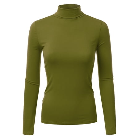 Doublju Women's Lightweight Jersey Turtleneck Top LIGHTOLIVE S
