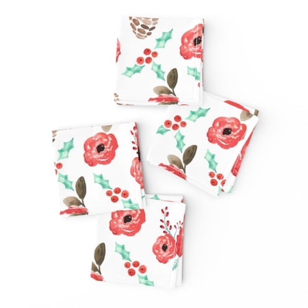 Cocktail Napkins Woodland Rose Watercolor Indy Bloom Floral Nursery Set of 4