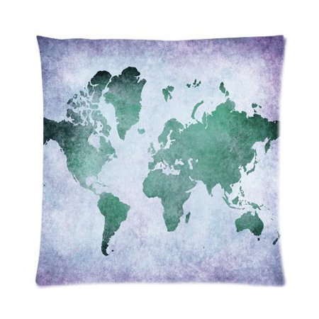 ARTJIA Retro Art Print Ancient Blue World Map Zippered Throw Pillow Cover Cushion Case 16x16 inches Two Sides Printing
