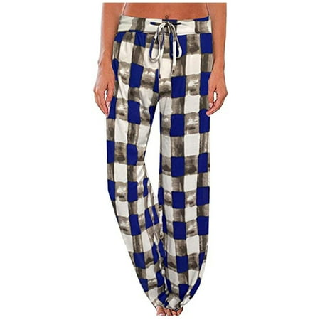 Women s Comfy Stretch Plaid Lounge Pants Wide Leg Casual Drawstring Pajamas Ladies Plaid Print Pajama Pants Home Pants Casual Pants Long Pants
