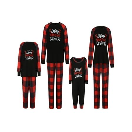 Christmas Matching Family Pajamas Sets Plaid Printed Long Sleeve Shirt and Pant Holiday Sleepwear Loungewear Set