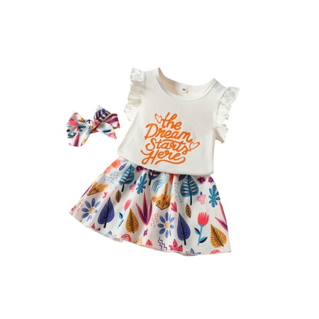 Canrulo Summer Lovely Kids Girls 3pcs Clothes Lace Fly Sleeve Letter T Shirt+Flower Leaf Print Skirt+Headband Sets White 2-3 Years
Canrulo Summer Lovely Kids Girls 3pcs Clothes Lace Fly Sleeve Letter T Shirt+Flower Leaf Print Skirt+Headband Sets White 2-3 Years
