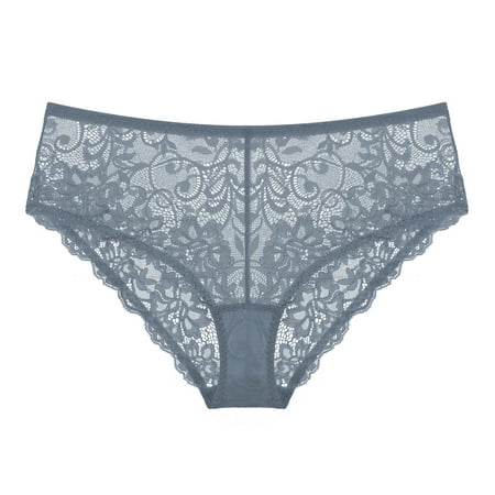 Deyllo Women s Sexy Sheer Floral Lace Low Waist See Through Brief Gray XS