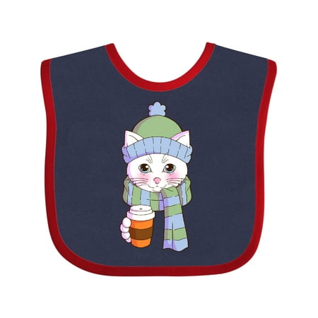 Inktastic Cute White Cat in Scarf and Hat Gift Baby Boy or Baby Girl Bib