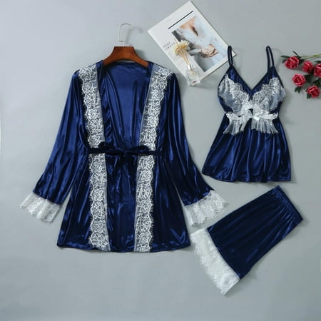 Women s Trousers Suit Women Sexy Satin Lace Patchwork Sleepwear Sling Robe Long Sleeve Pajamas Set
Women s Trousers Suit Women Sexy Satin Lace Patchwork Sleepwear Sling Robe Long Sleeve Pajamas Set