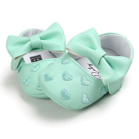 Yinguo Baby Girl Bowknot Leater Shoes Sneaker Anti-slip Soft Sole Toddler Green 0-6