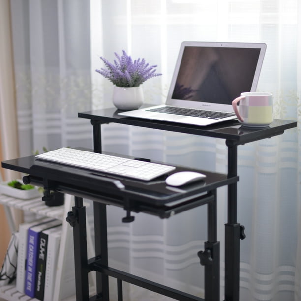 Mind Reader Multipurpose Home Office Computer Desk, Mobile Sit and Stand Desk, Workstation Desk, Black