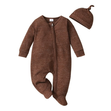 Infant Baby Boy Girl Zipper Footie Pajamas Ribbed Jumpsuit Solid Bodysuit One- Piece Playsuit Long Sleeve Knit Romper Hat
Infant Baby Boy Girl Zipper Footie Pajamas Ribbed Jumpsuit Solid Bodysuit One- Piece Playsuit Long Sleeve Knit Romper Hat