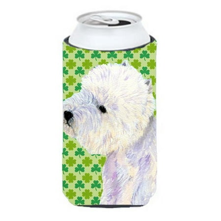 Westie St. Patricks Day Shamrock Portrait Tall Boy bottle sleeve Hugger